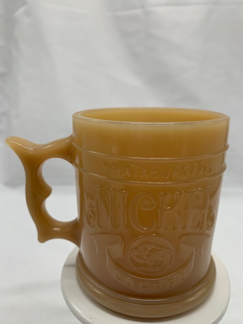 Vintage Whataburger Nickel Coffee Mug 8oz Brown Plastic Made In USA Embossed